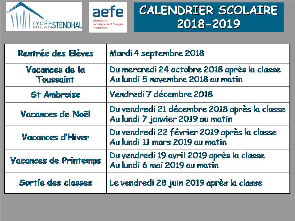 Calendrier 2018 2019